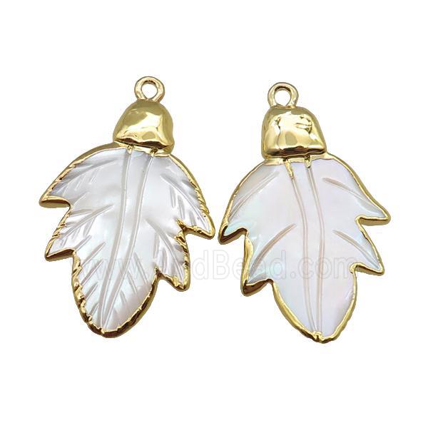 Mother of pearl leaf pendant, gold plated