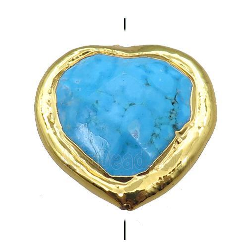 blue magnesite turquoise heart beads, gold plated