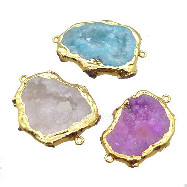 Agate druzy connector, slab, gold plated, mixed