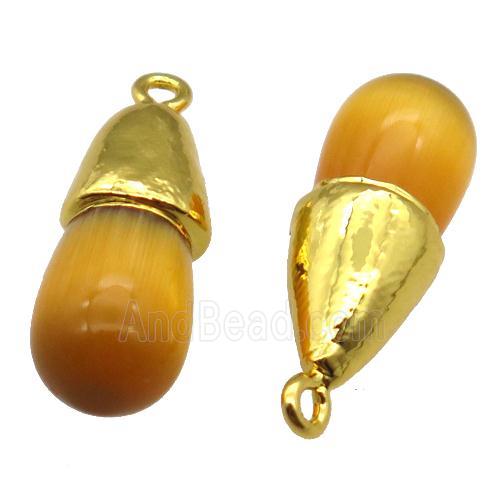 gold Cat eye stone pendant, teardrop, gold plated