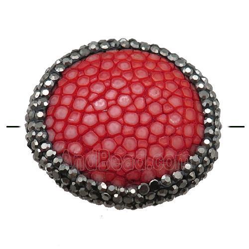 red pu leather circle beads paved rhinestone