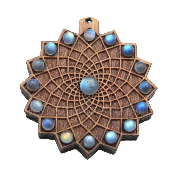 wood pendant with labradorite