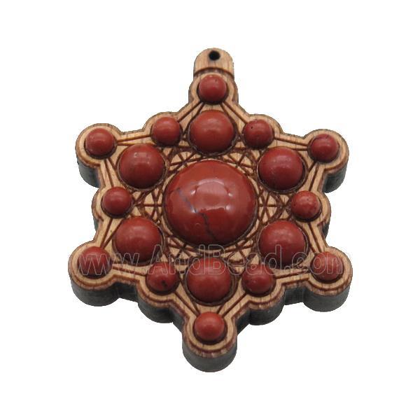 wood pendant pave red jasper