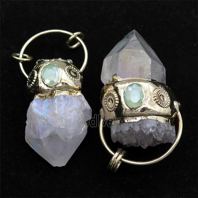 Crystal Quartz pendant, freeform, gold plated