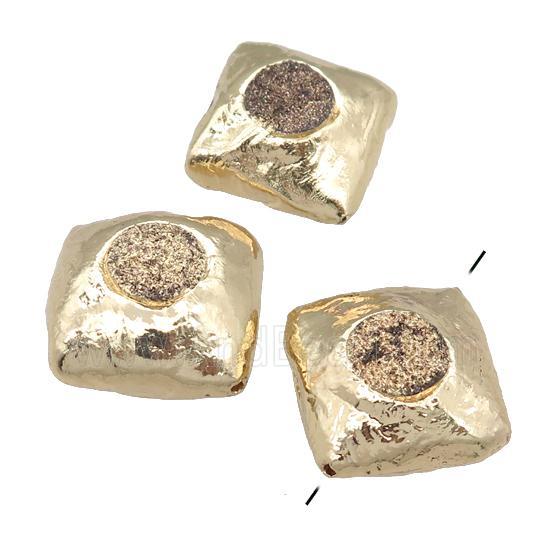 Agate Druzy square Beads, gold plated