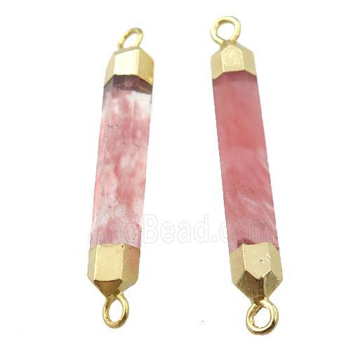watermelon pink Synthetic Quartz stick connector, gold plated