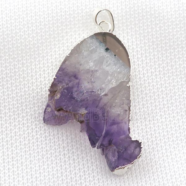 Amethyst Druzy pendant, silver plated