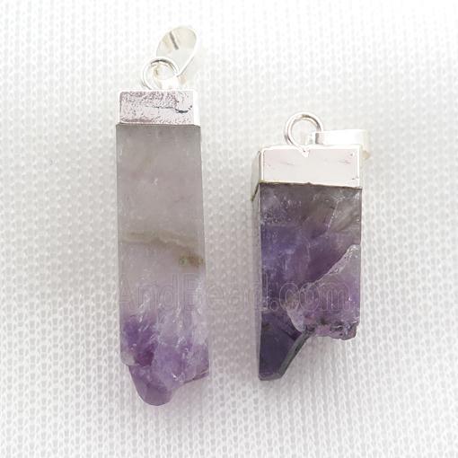Amethyst Druzy cuboid pendant, silver plated