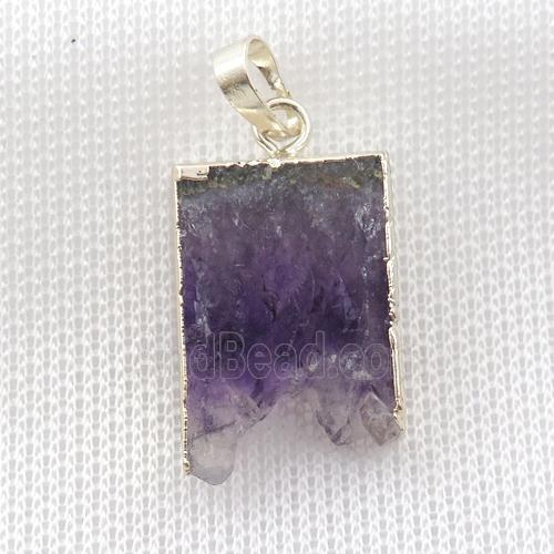 Amethyst Druzy slab pendant, silver plated