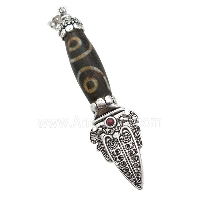 tibetan Agate pendant, eye, antique silver