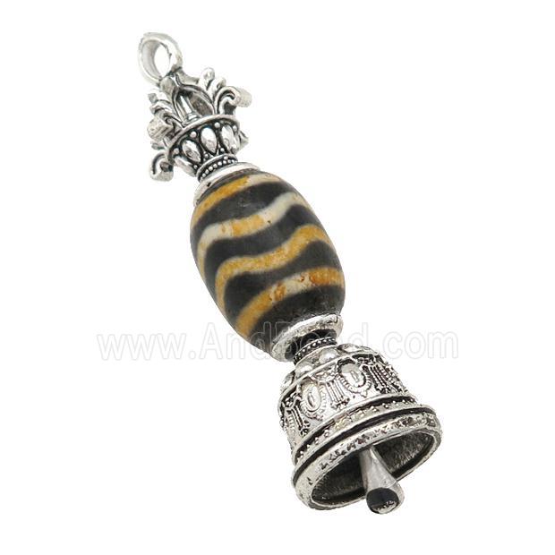 tibetan style Agate pendant, bell, antique silver