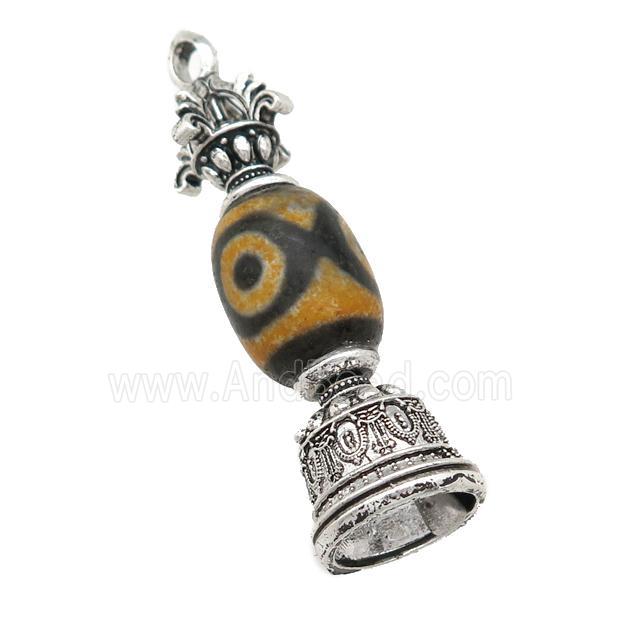 tibetan style Agate pendant, bell, antique silver