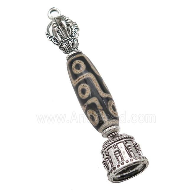 tibetan style Agate pendant with bail, antique silver