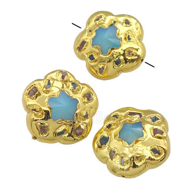 white Opalite flower beads, gold plated