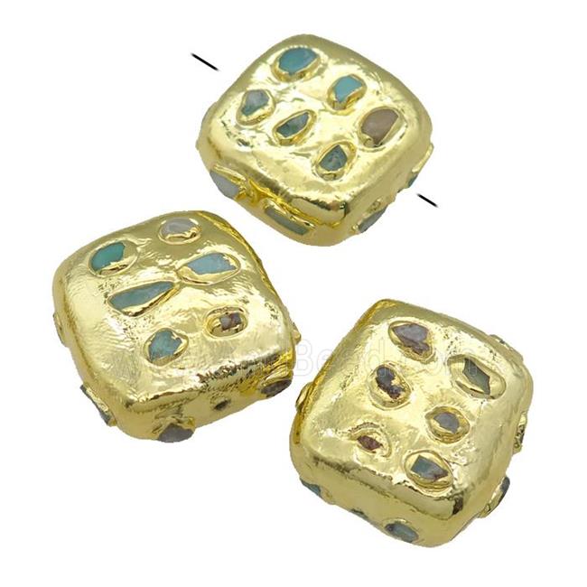 green Australian Chrysoprase square beads, gold plated