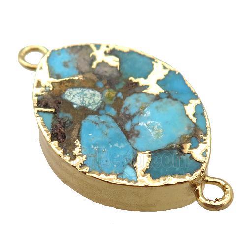 blue Mosaic Turquoise connector, horse-eye, gold plated