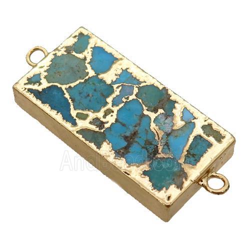 blue Mosaic Turquoise connector, rectangle, gold plated