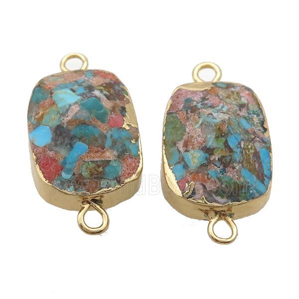 blue Mosaic Turquoise oval connector, point, gold plated
