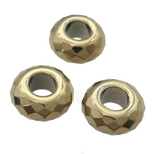 Hematite Beads with large hole, faceted rondelle, lt.gold plated
