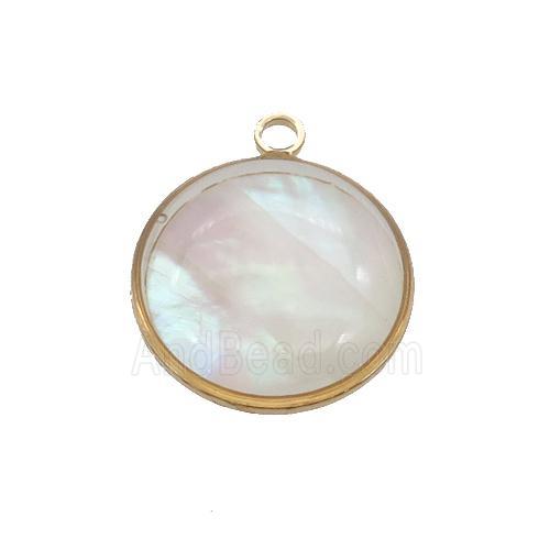 Pearlized Shell circle pendant, gold plated