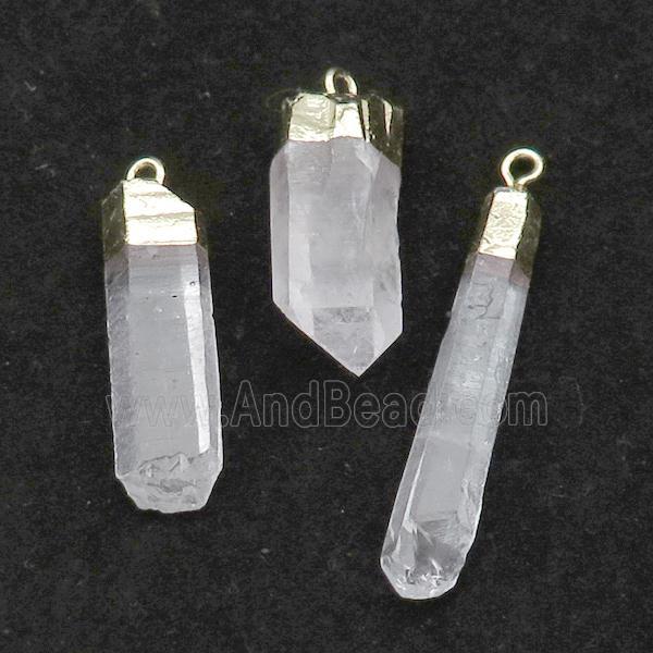 Clear Quartz stick pendant, silver plated