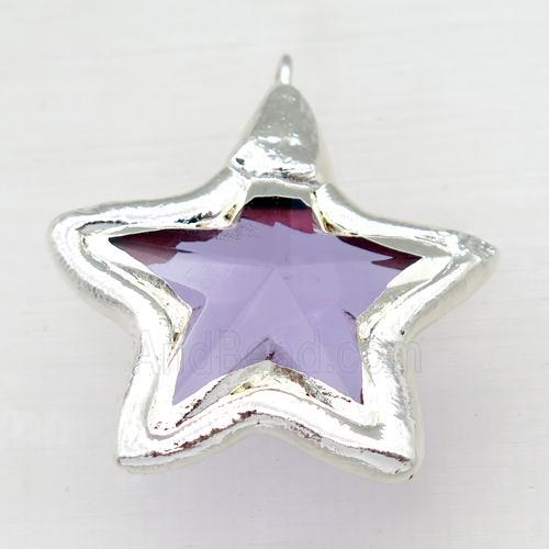 lilac Crystal Glass star pendant, silver plated