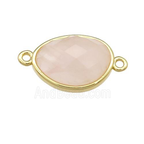 Rose Quartz teardrop connector, gold plated