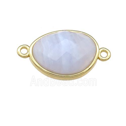 Blue Lace Agate teardrop connector, gold plated