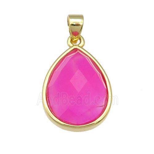 hotpink Agate teardrop pendant, gold plated