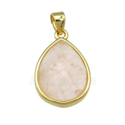 Rose Quartz teardrop pendant, gold plated
