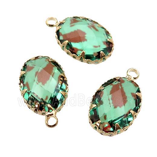 green Crystal Glass oval pendant, gold plated