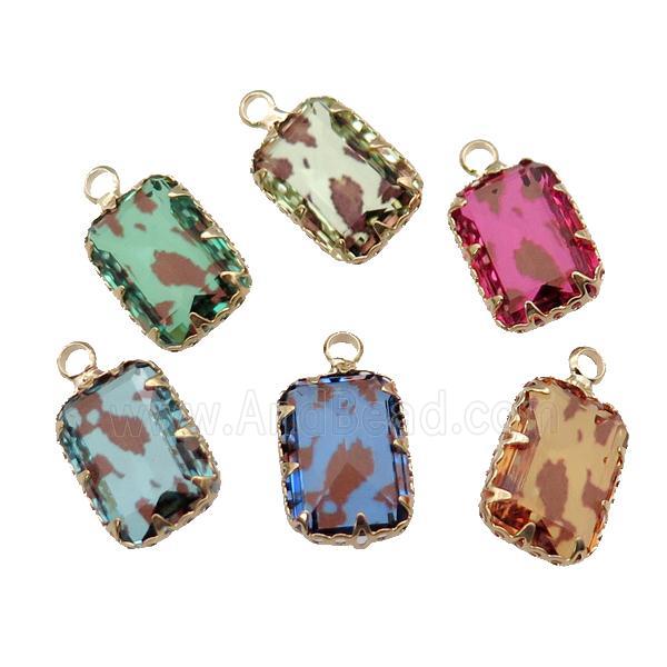 Crystal Glass rectangle pendant, gold plated, mixed