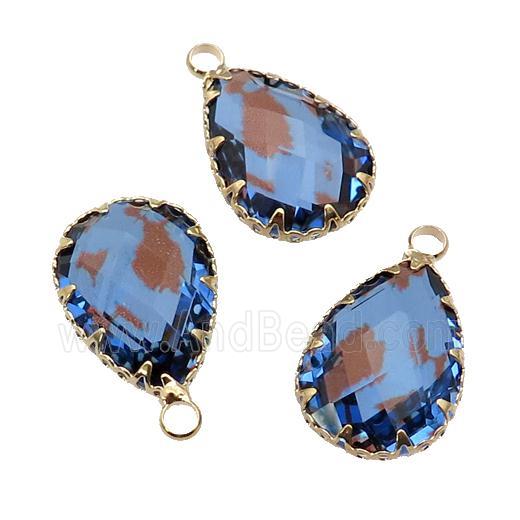 blue Crystal Glass teardrop pendant, gold plated