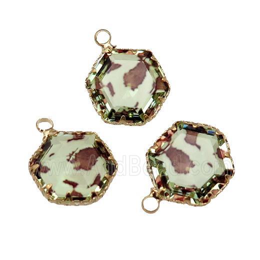 lt.yellow Crystal Glass hexagon pendant, gold plated