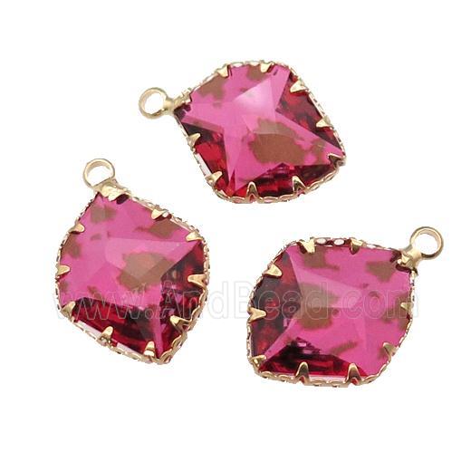 hotpink Crystal Glass leaf pendant, gold plated