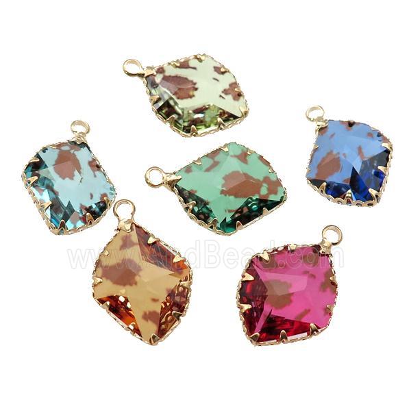 Crystal Glass leaf pendant, gold plated, mixed
