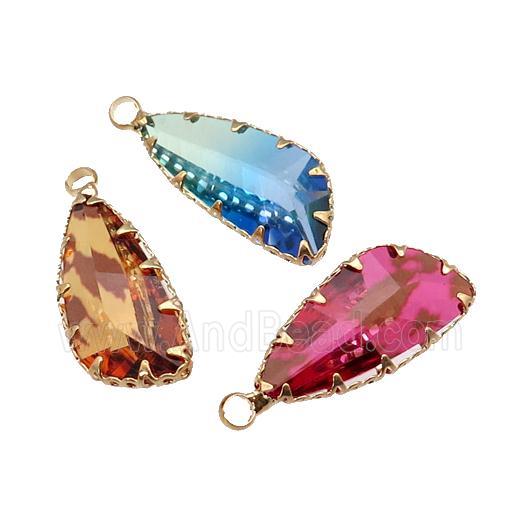 Crystal Glass teardrop pendant, gold plated, mixed