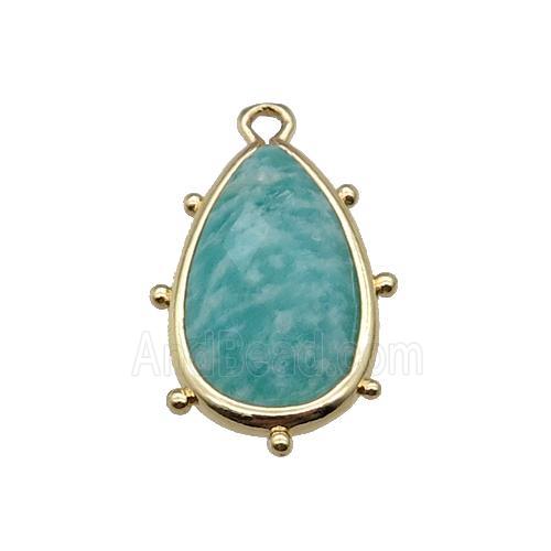 green Amazonite teardrop pendant, faceted, gold plated
