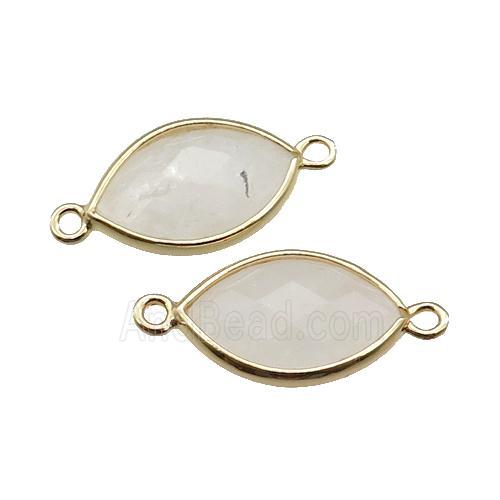 white Moonstone eye connector, faceted, gold plated
