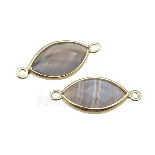 gray Agate eye connector, faceted, gold plated