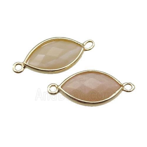 peach moonstone eye connector, faceted, gold plated