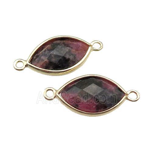 pink Rhodonite eye connector, faceted, gold plated