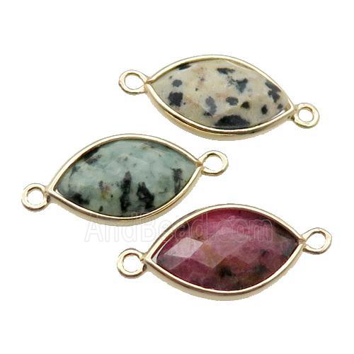 mixed Gemstone eye connector, faceted, gold plated