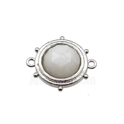 white Moonstone circle connector, platinum plated