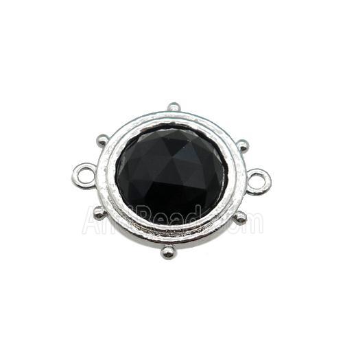 black Onyx Agate circle connector, platinum plated