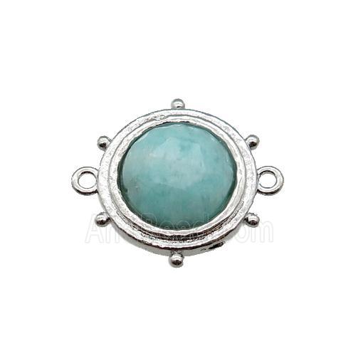 green Amazonite circle connector, platinum plated
