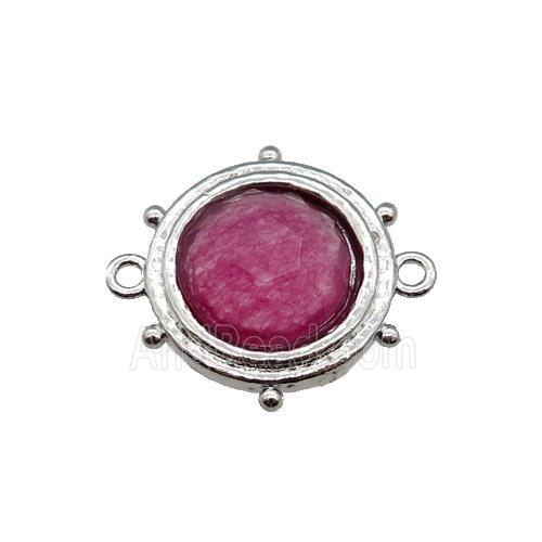 hotpink Synthetic Tourmaline circle connector, platinum plated, dye