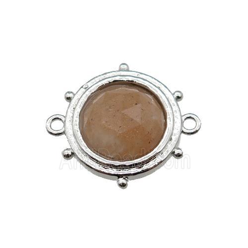 peach Sunstone circle connector, platinum plated