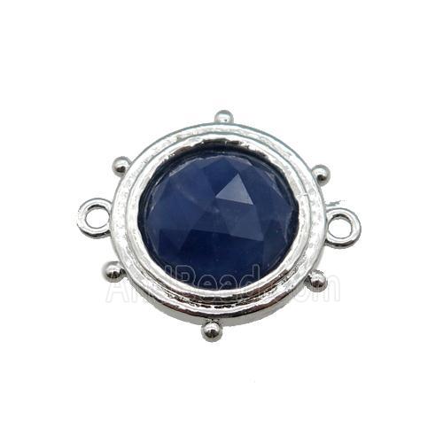 blue dye Jade circle connector, platinum plated