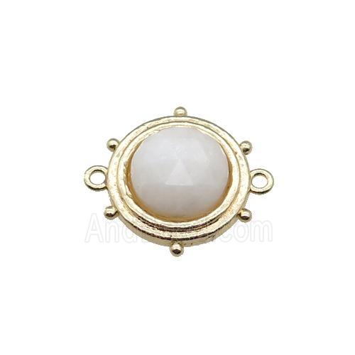 white Moonstone circle connector, gold plated